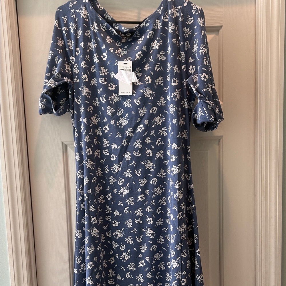 Lauren Ralph Lauren Blue Floral cuff Sleeve Dress Brand New With Tags